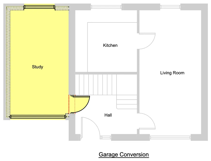 Proposed floor plan after a garage conversion