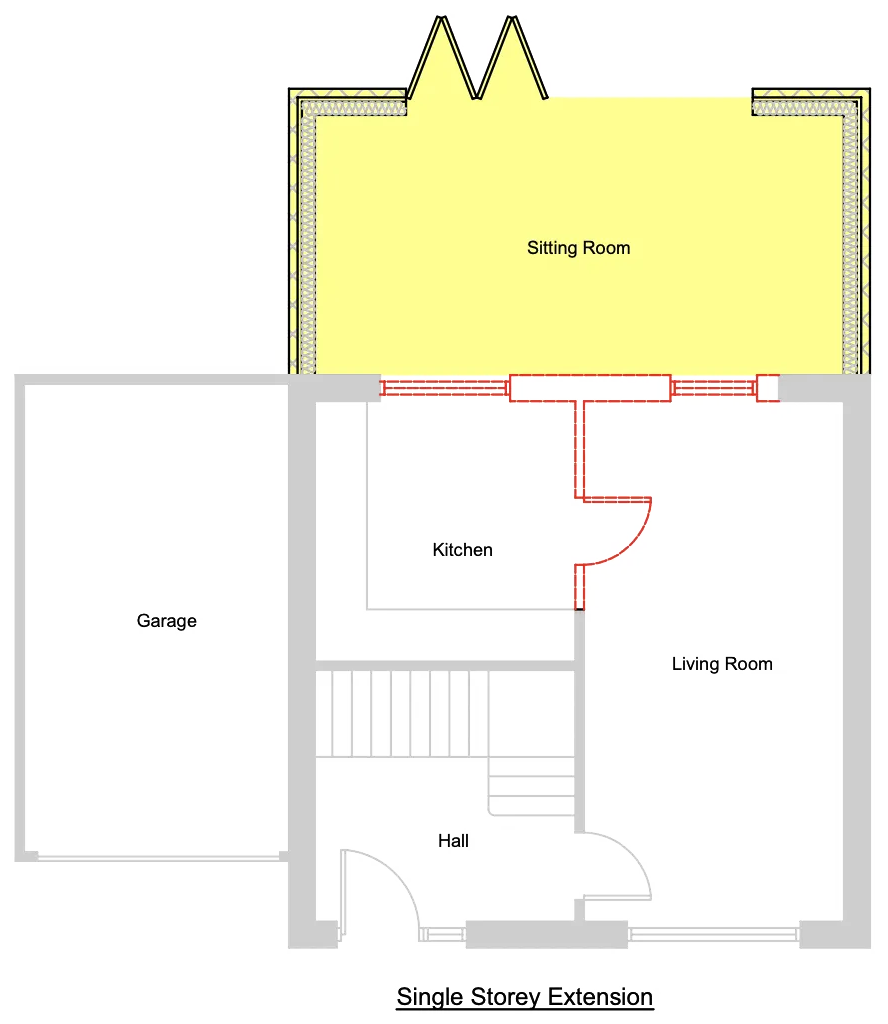 Proposed floor plan after a single-storey extension